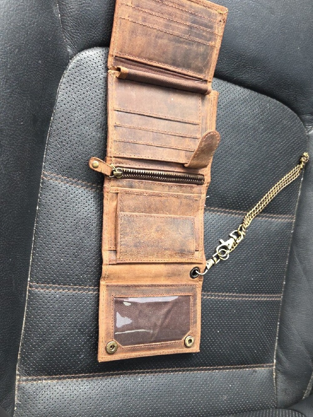 Men's Brown Leather Chain Wallet Card Holder - Picture 4 of 10